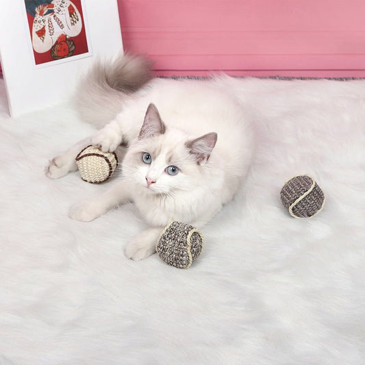Balle en Sisal pour Chat – Jouet à Rouler, Griffer & S’amuser | 4,5 cm | 3 Coloris - Furlo