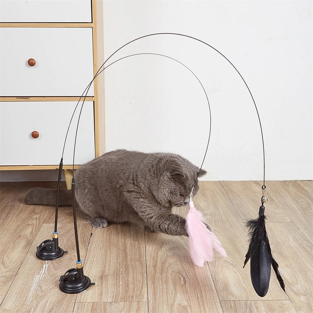 Baguette Plumes avec Ventouse pour Chat – Jouet Interactif 2-en-1 | Fil Acier Flexible - Furlo