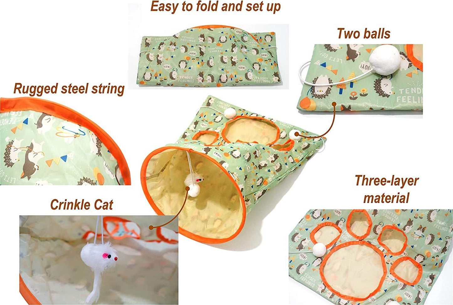 Tunnel Sac de Jeu pour Chat – 3 Couches avec Papier Froissant & Trous d’Exploration - Furlo