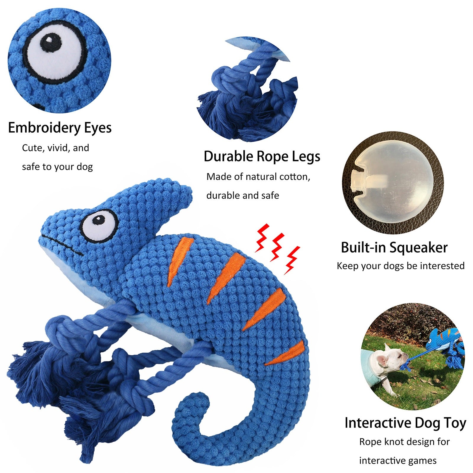Caméléon en Peluche Sonore pour Chien – Jouet Interactif à Cordes - Furlo