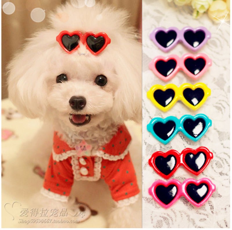 Lot de 2 barrettes nœuds pour chien et chat – Lunettes cœur en résine | 10 coloris - Furlo