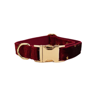 Collier velours pour chien réglable – coloris bordeaux étoilé