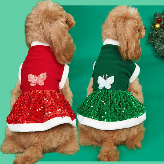 Robe de Noël en Peluche pour Petit Chien et Chat – Tenue Hiver Festive - Furlo