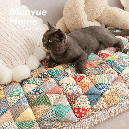 Coussin Canapé Coton Pur Style Vintage – Anti-Dérapant, Résistant aux Griffes, Lavable -