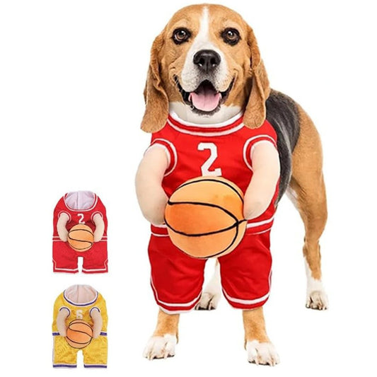 Maillot de Basketball pour Chien avec Balle – Rouge & Jaune S M L - Furlo
