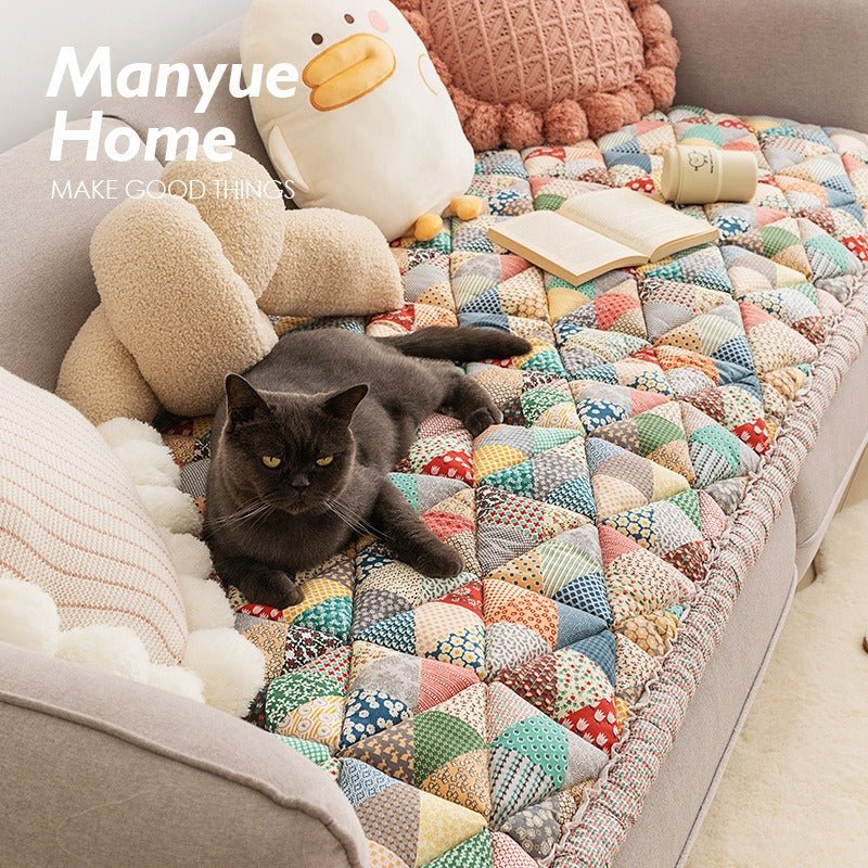 Coussin Canapé Coton Pur Style Vintage – Anti-Dérapant, Résistant aux Griffes, Lavable -