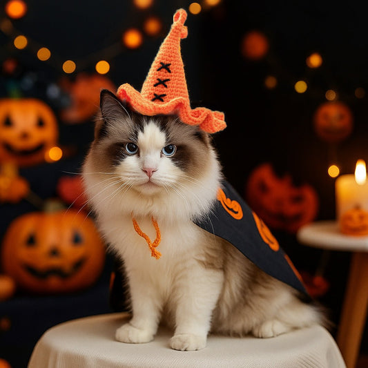 Chapeau de sorcier tricoté Halloween pour chien et chat – Citrouille & Œil - FurloEA367A02315F45C9BE926BDF7A4462D0