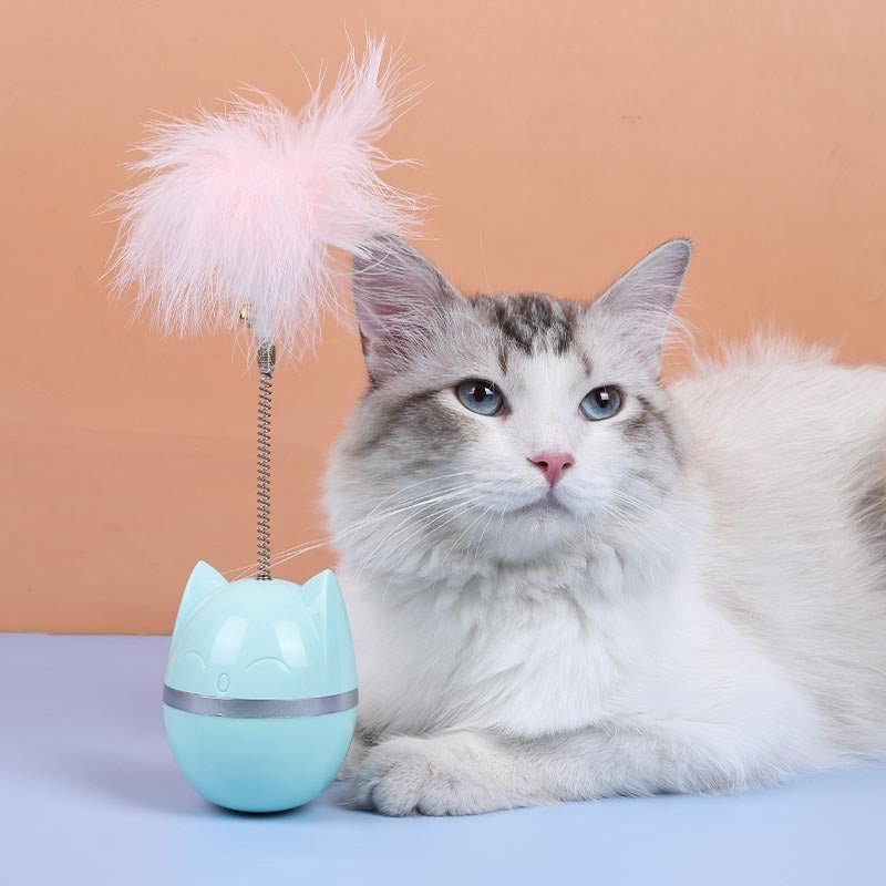 Jouet Œuf Culbuto Plumes Sonore pour Chat – Ressort & Plumes PP | 25 cm - Furlo