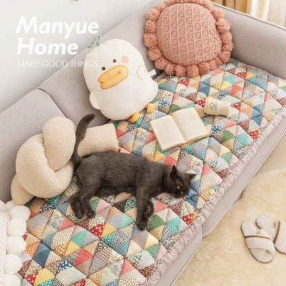 Coussin Canapé Coton Pur Style Vintage – Anti-Dérapant, Résistant aux Griffes, Lavable -