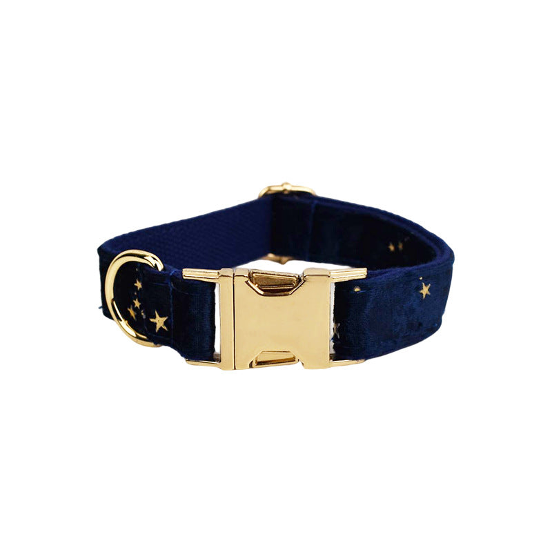 Collier velours pour chien réglable – coloris bleu marine étoilé