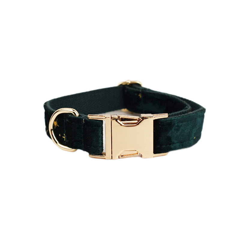 Collier velours pour chien réglable – coloris vert étoilé