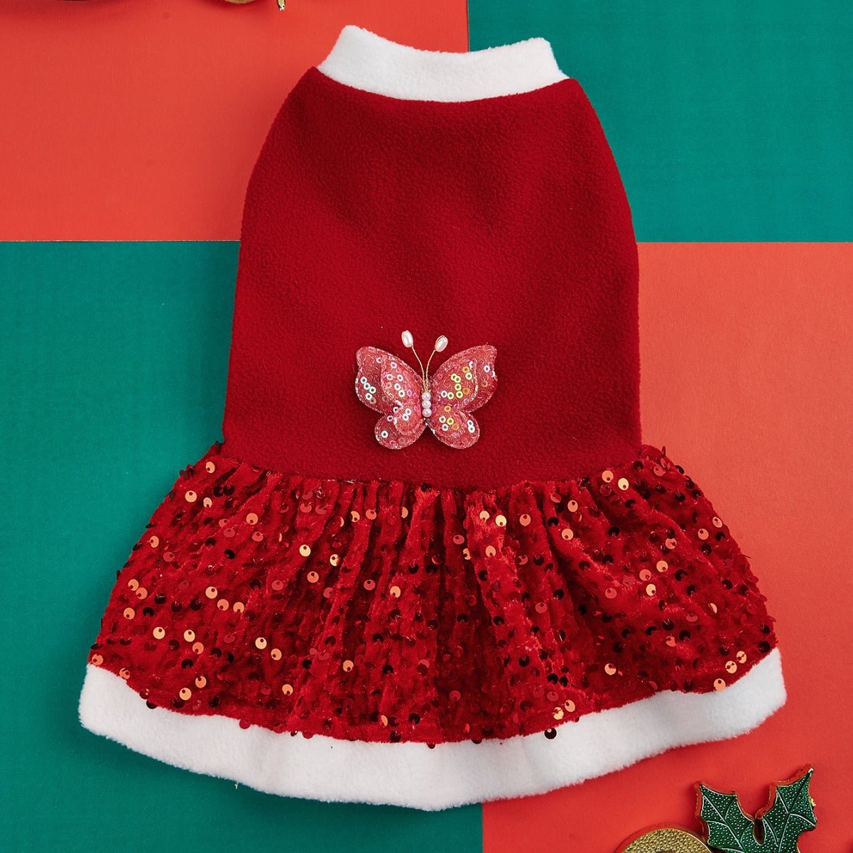 Robe de Noël en Peluche pour Petit Chien et Chat – Tenue Hiver Festive - Furlo
