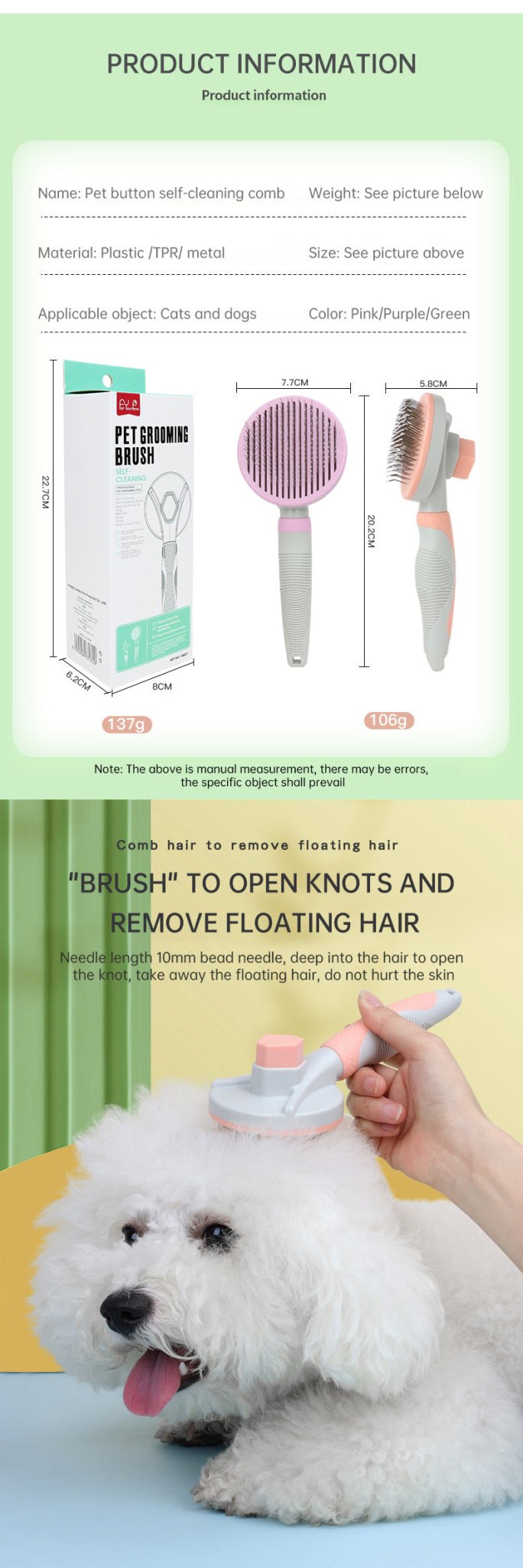 Brosse de Toilettage Auto-Nettoyante pour Chien et Chat – Élimine les Poils - Furlo